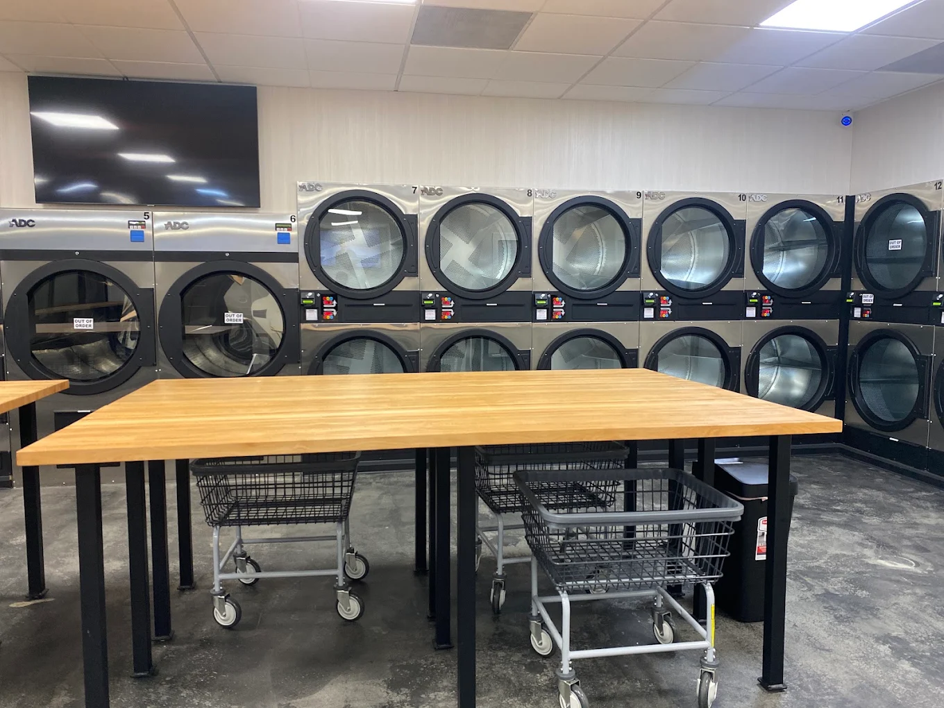 Rows of dryers and laundry carts